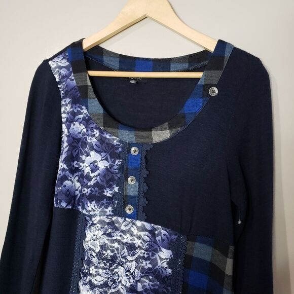 Papillon Small Long Sleeve Blue Lace Check Ruffles Grannycore Dress - Picture 2 of 12